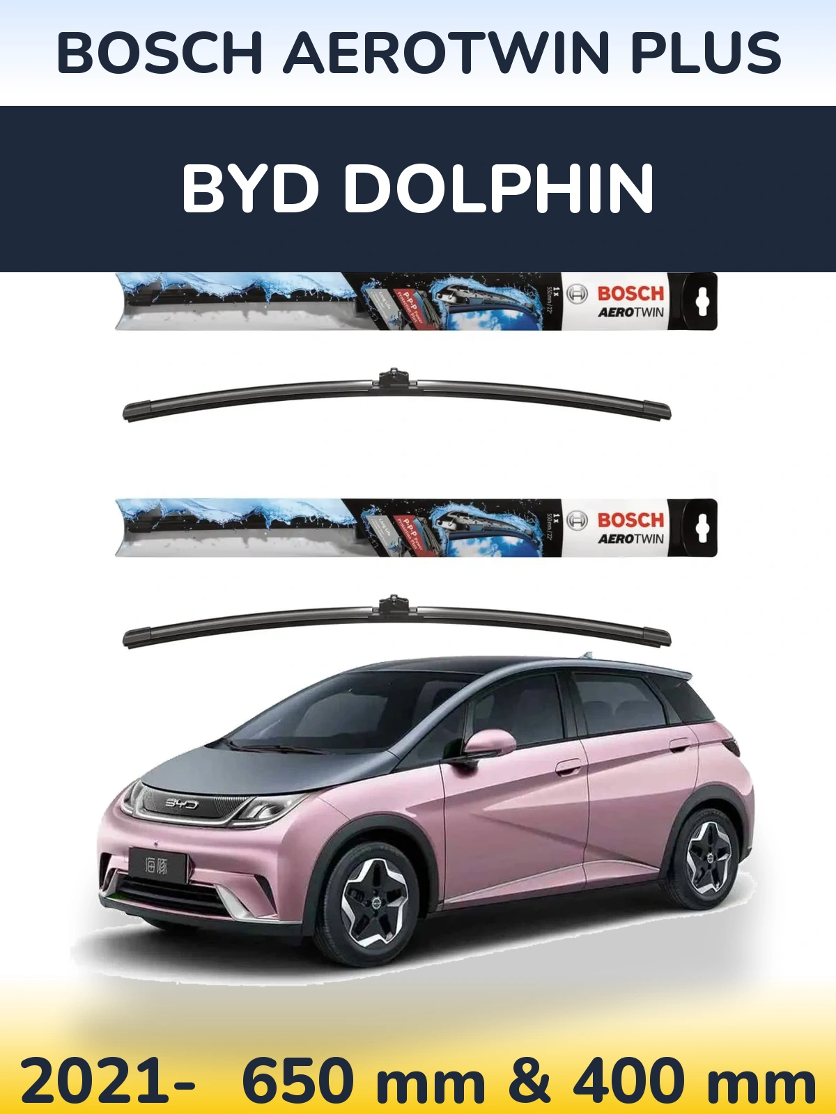Komplet przednich wycieraczek BOSCH AeroTwin Plus 650 & 400 mm do BYD Dolphin 2021-2026