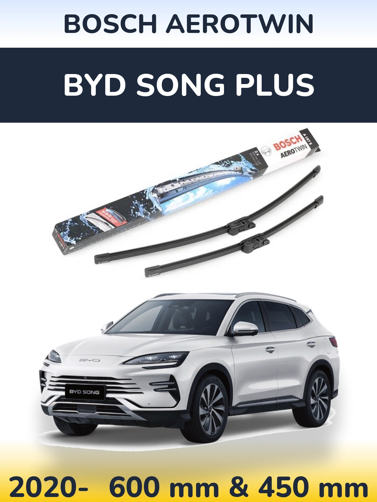 Front wiper blade set BOSCH AeroTwin 600 & 450 мм for BYD Song Plus 2020-2026