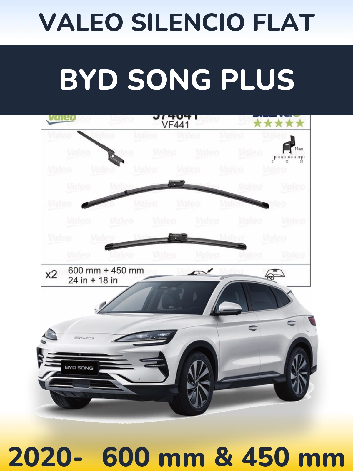 Komplet przednich wycieraczek Valeo Silencio Flat 600 & 450 mm do BYD Song Plus 2020-2026