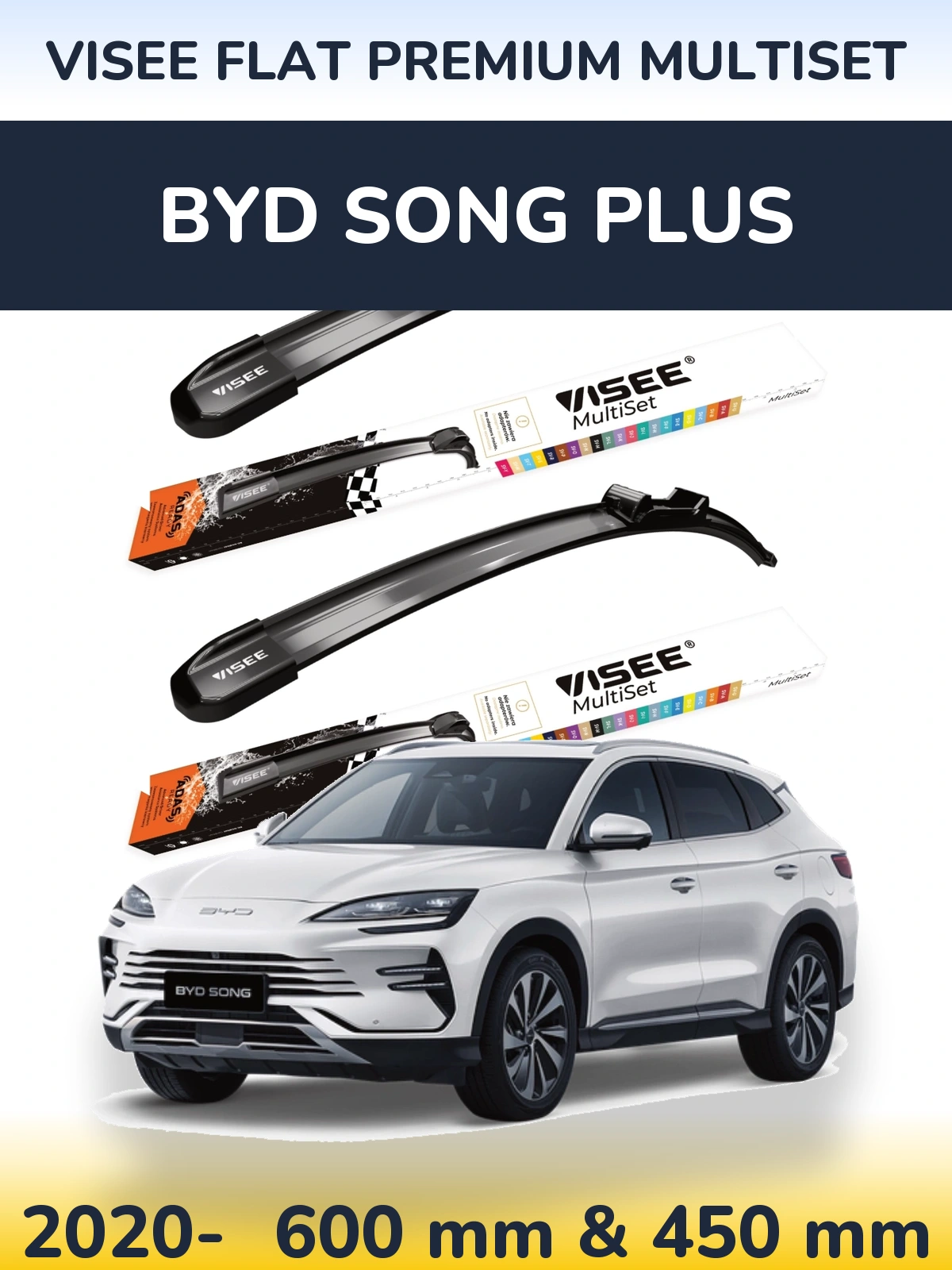 Front wiper blade set VISEE FLAT PREMIUM MultiSet 600 & 450 mm for BYD Song Plus 2020-2026
