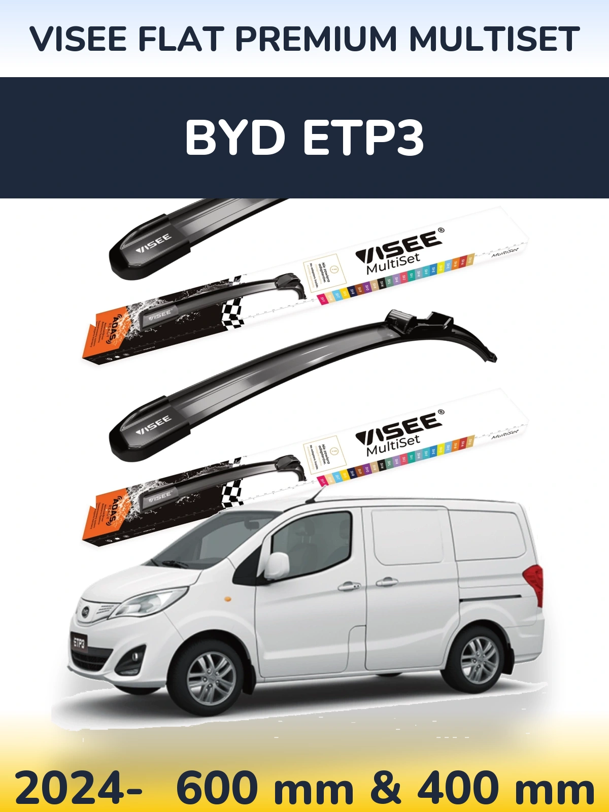 Front wiper blade set VISEE FLAT PREMIUM MultiSet 600 & 400 мм for BYD ETP3 2024-2026