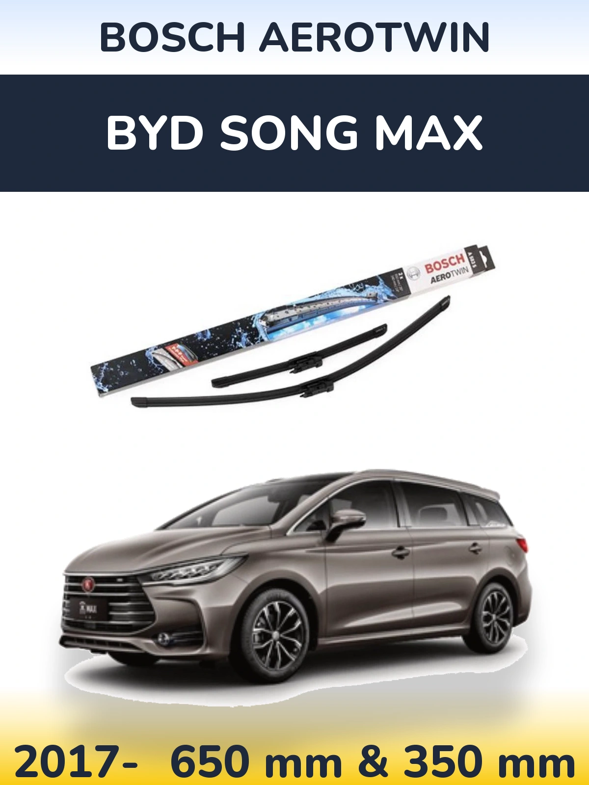 Front wiper blade set BOSCH AeroTwin 650 & 340 мм for BYD Song Max 2017-2026