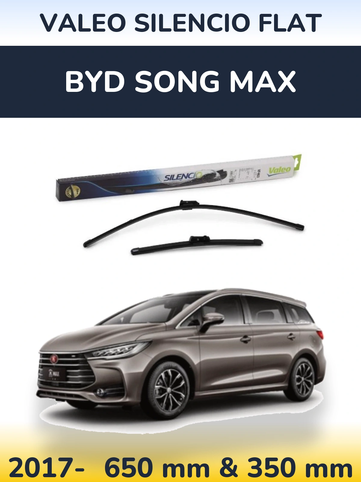 Komplet przednich wycieraczek Valeo Silencio Flat 650 & 350 mm do BYD Song Max 2017-2026