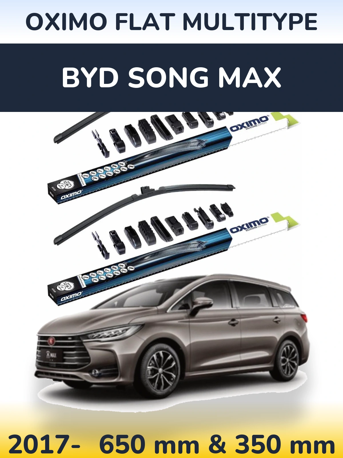 Komplet przednich wycieraczek Oximo Flat MultiType 650 & 350 mm do BYD Song Max 2017-2026