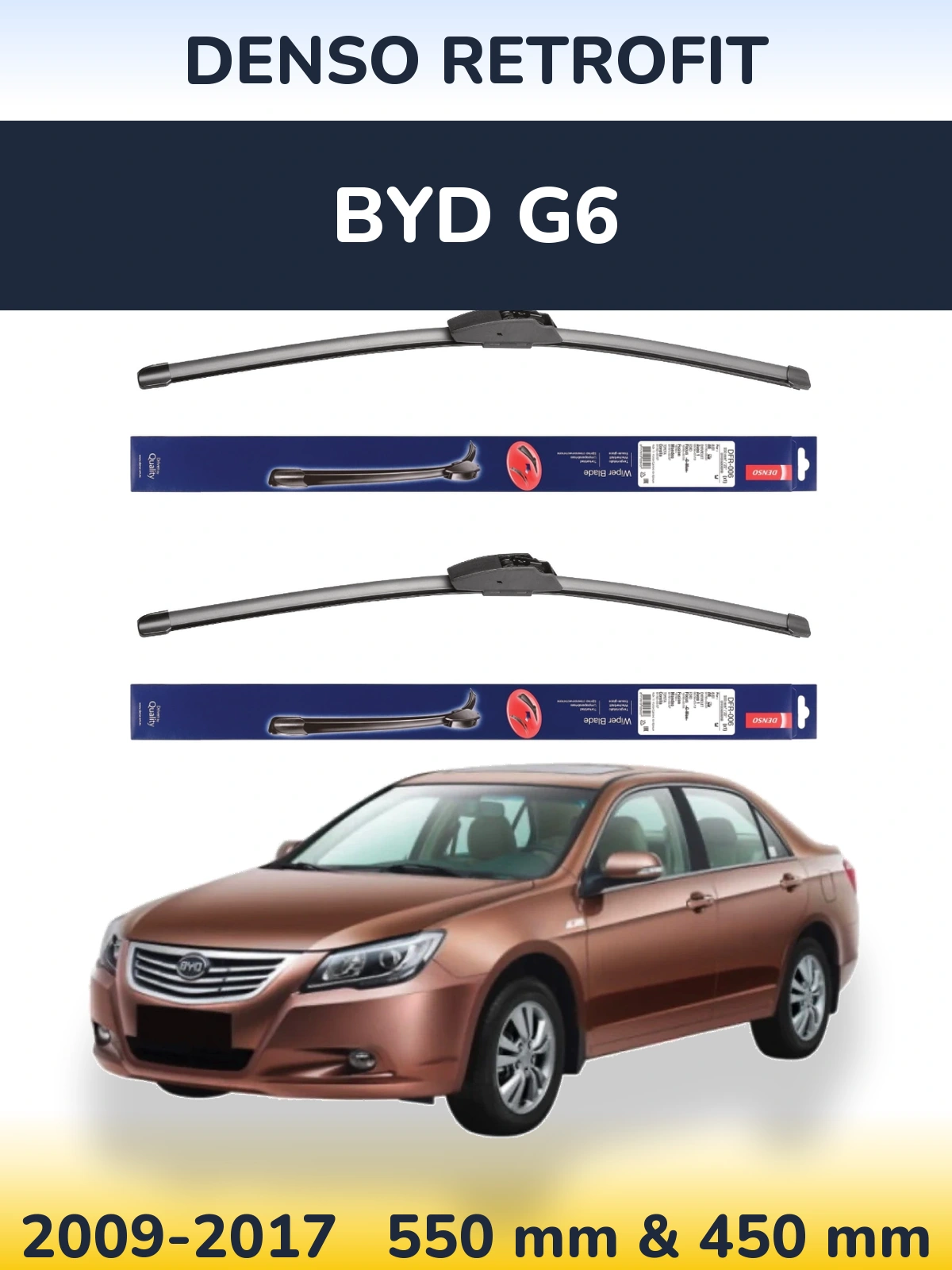 Front wiper blade set Denso Retrofit 550 & 450 мм for BYD G6 2009-2017