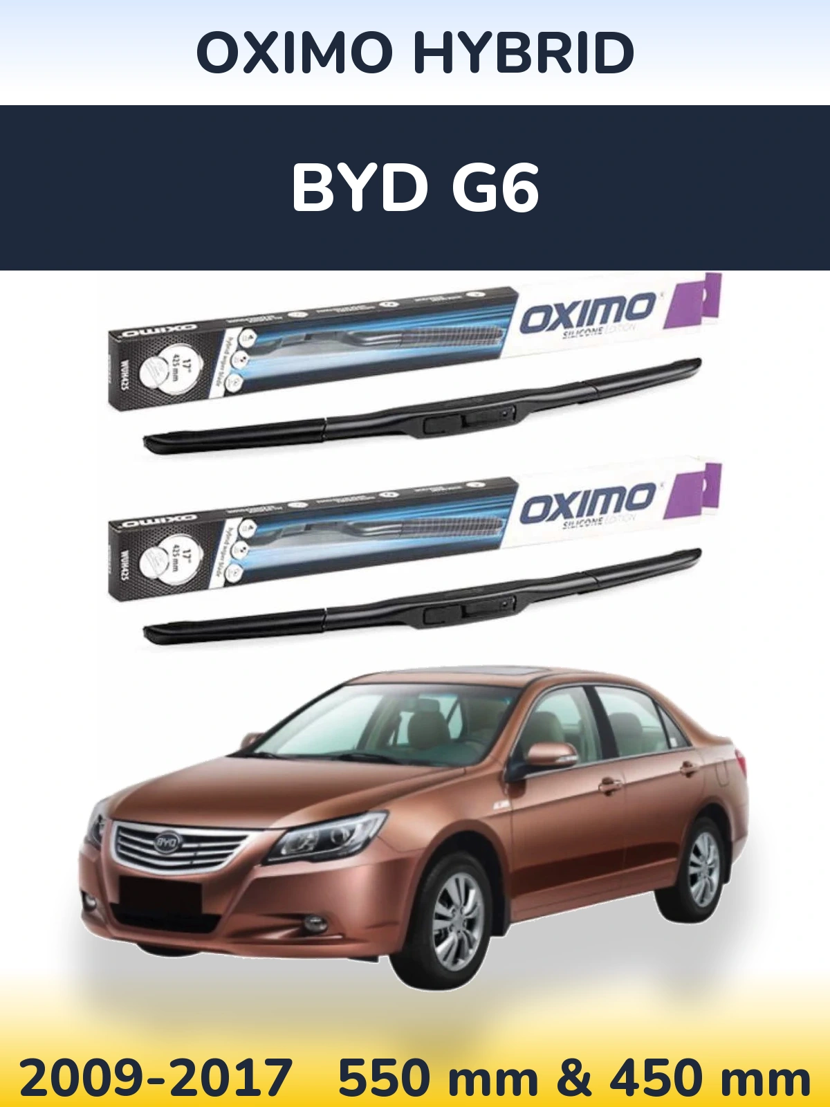 Front wiper blade set Oximo Hybrid 550 & 450 мм for BYD G6 2009-2017