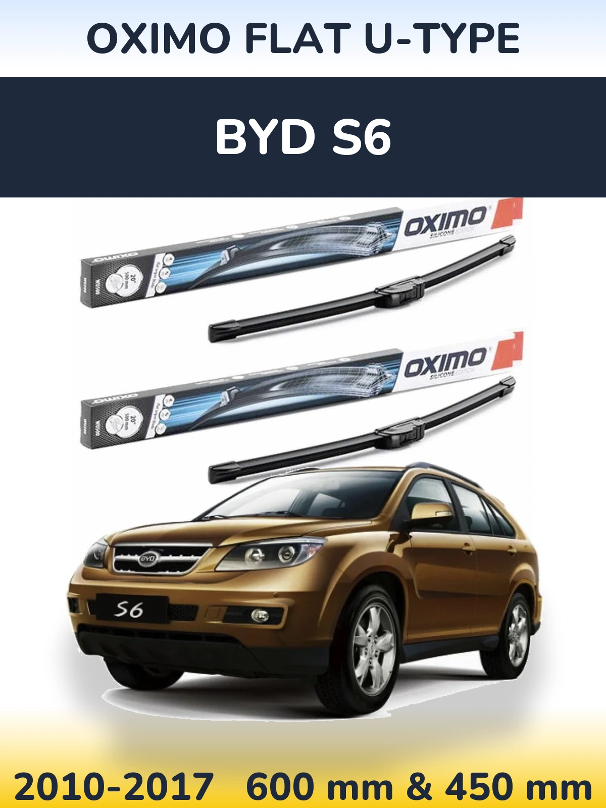 Komplet przednich wycieraczek Oximo Flat U-type 600 & 450 mm do BYD S6 2010-2017