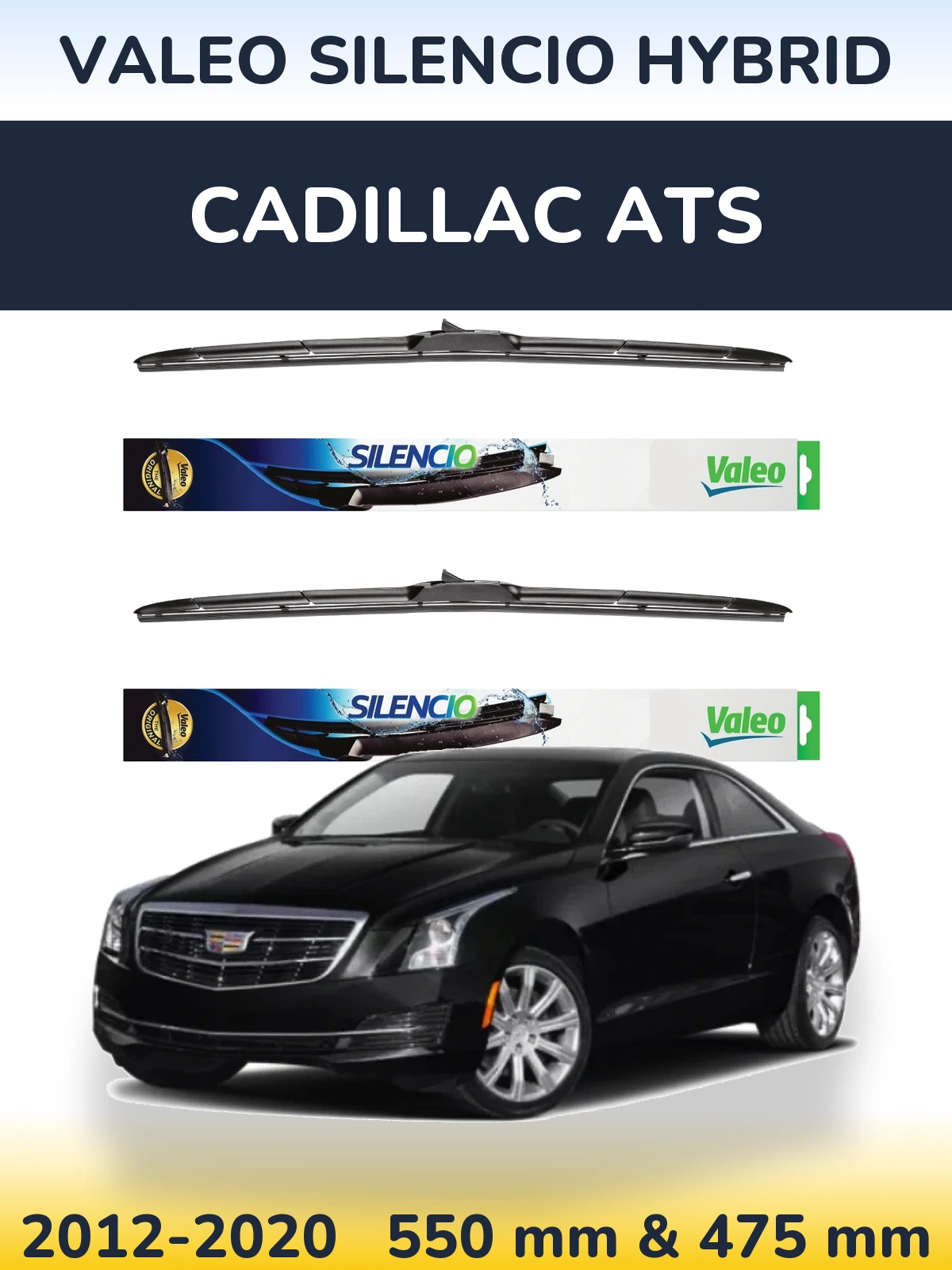 Front wiper blade set Valeo Silencio Hybrid 550 & 475 мм for Cadillac ATS 2012-2020