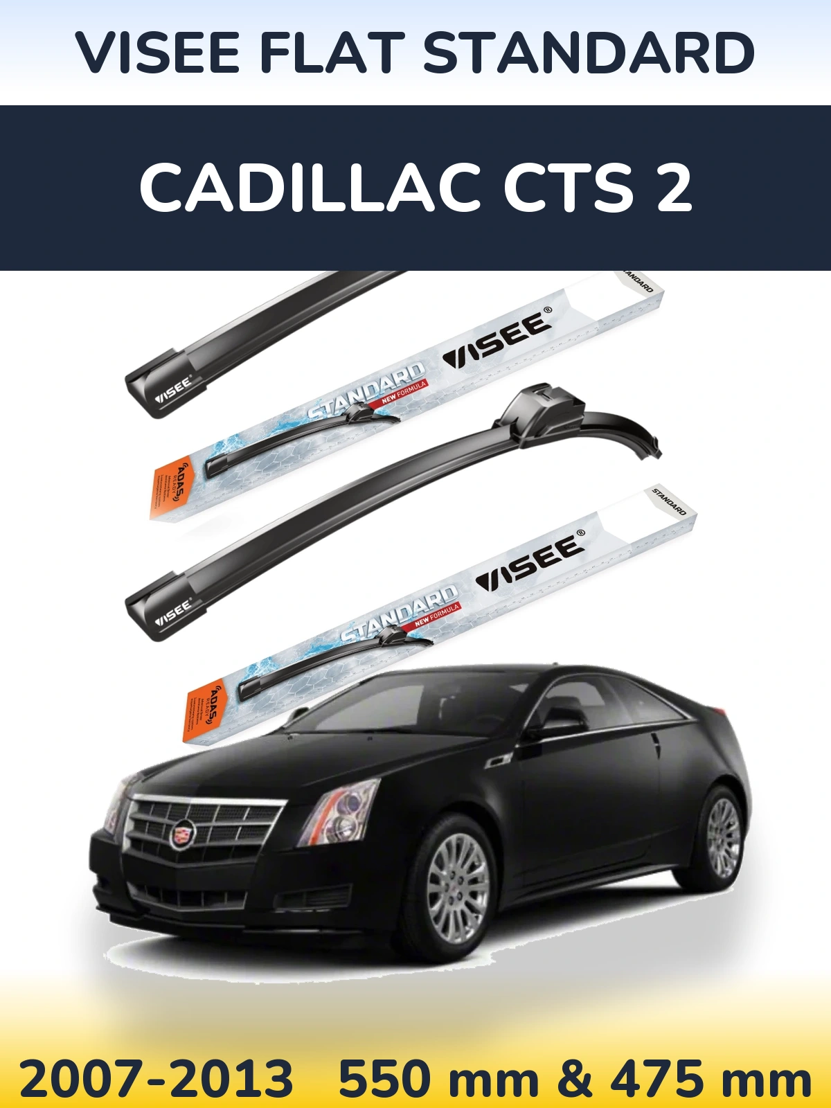 Комплект передних дворников VISEE FLAT STANDARD 550 & 475 мм для Cadillac CTS 2 2007-2013