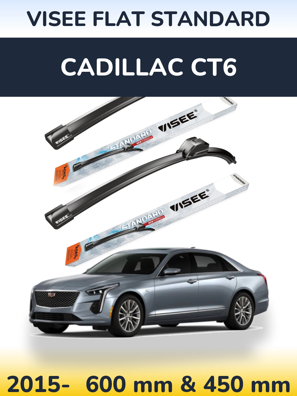 Front wiper blade set VISEE FLAT STANDARD 600 & 450 мм for Cadillac CT6 2015-2026