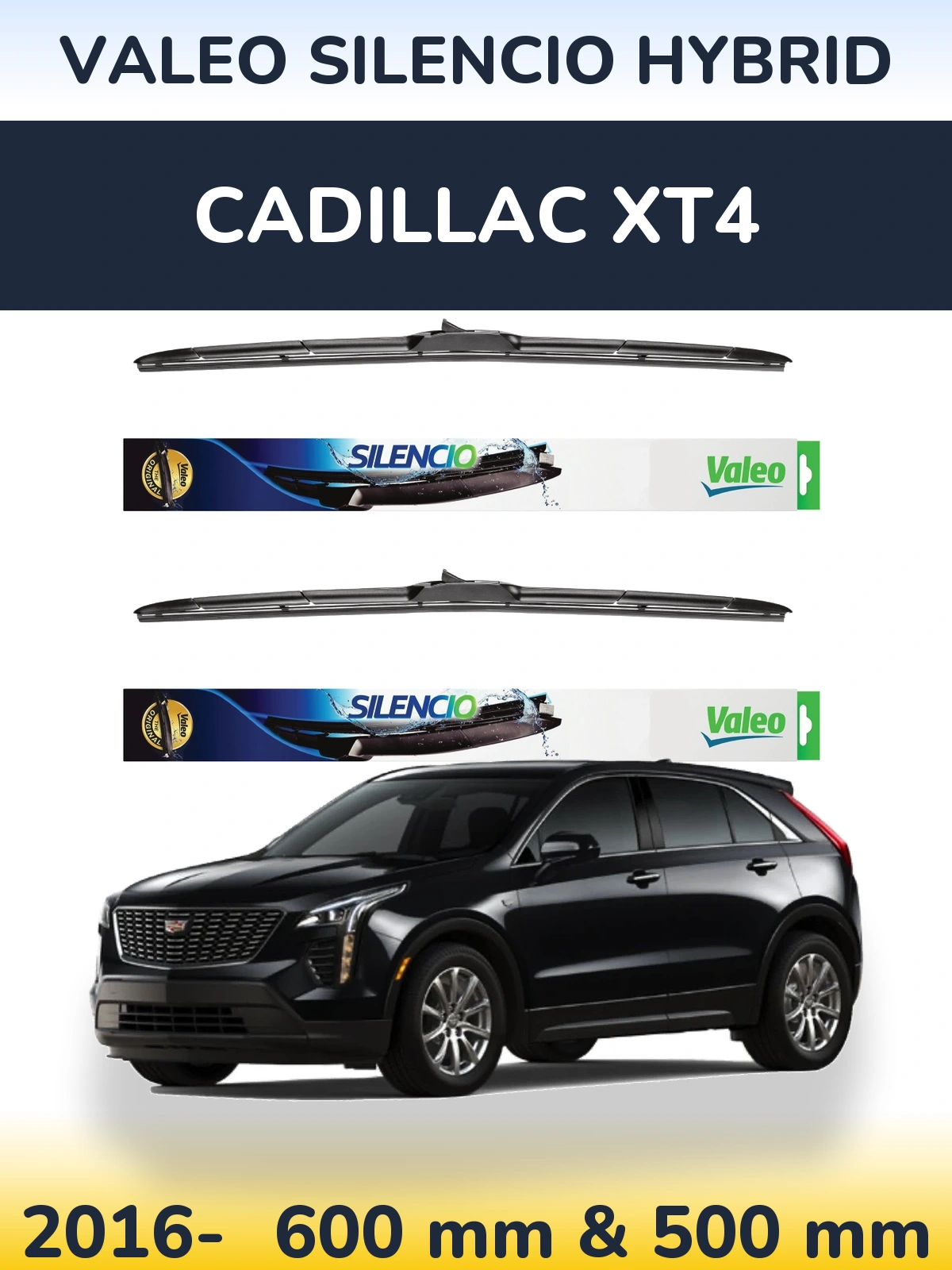 Комплект передніх щіток Valeo Silencio Hybrid 600 & 500 мм для Cadillac XT4 2016-2026