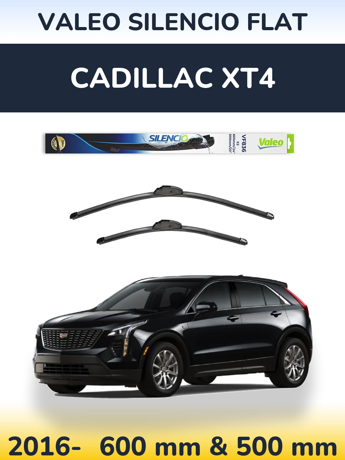 Front wiper blade set Valeo Silencio Flat 600 & 500 mm for Cadillac XT4 2016-2026