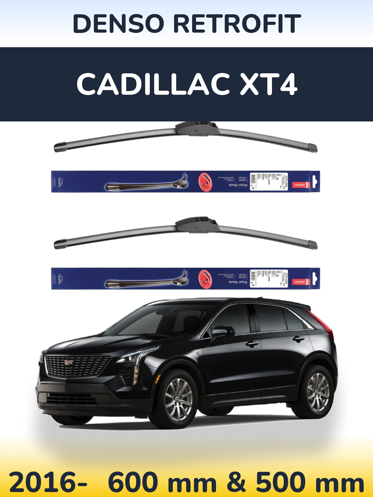 Front wiper blade set Denso Retrofit 600 & 500 мм for Cadillac XT4 2016-2026