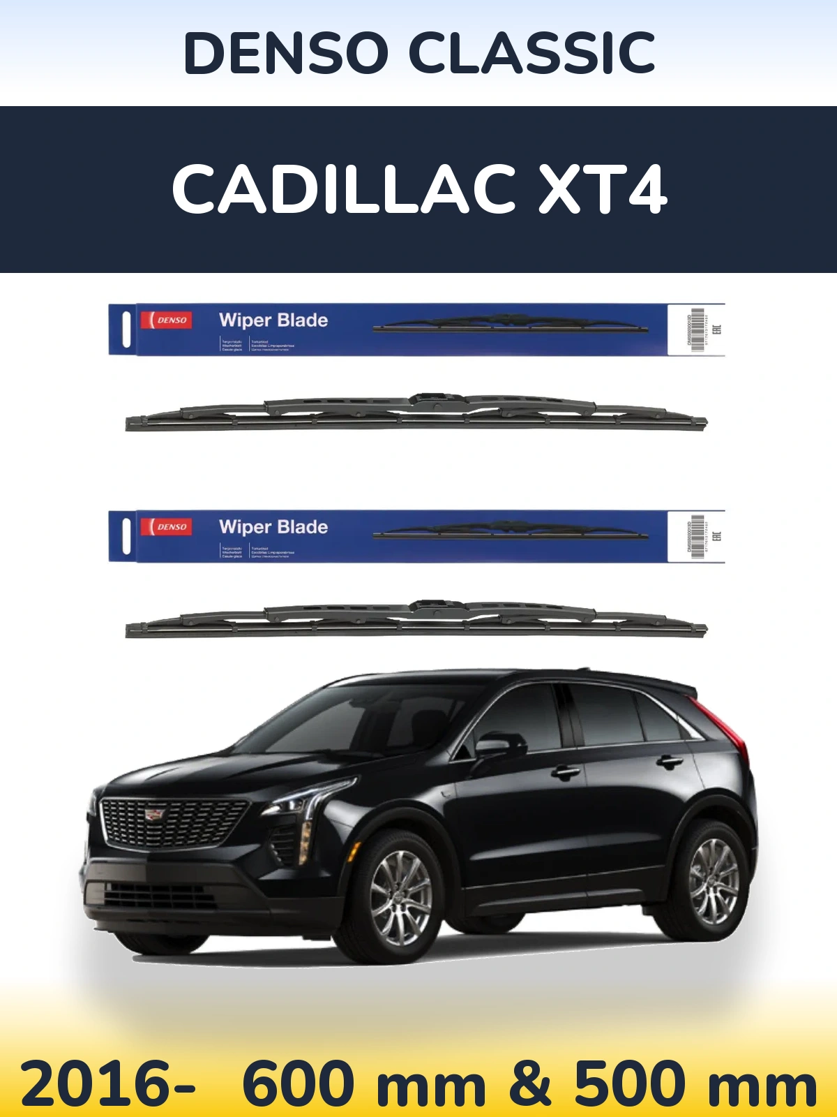 Front wiper blade set Denso Classic 600 & 500 mm for Cadillac XT4 2016-2026