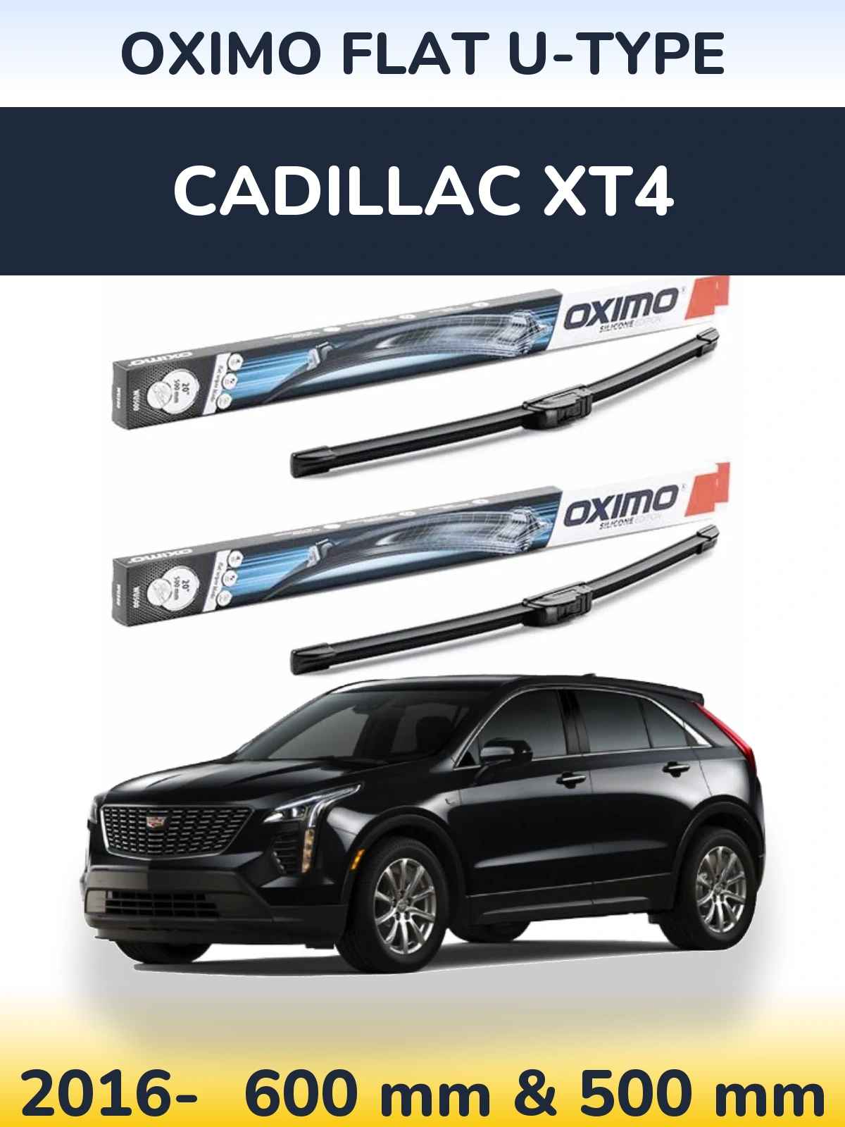 Комплект передних дворников Oximo Flat U-type 600 & 500 мм для Cadillac XT4 2016-2026