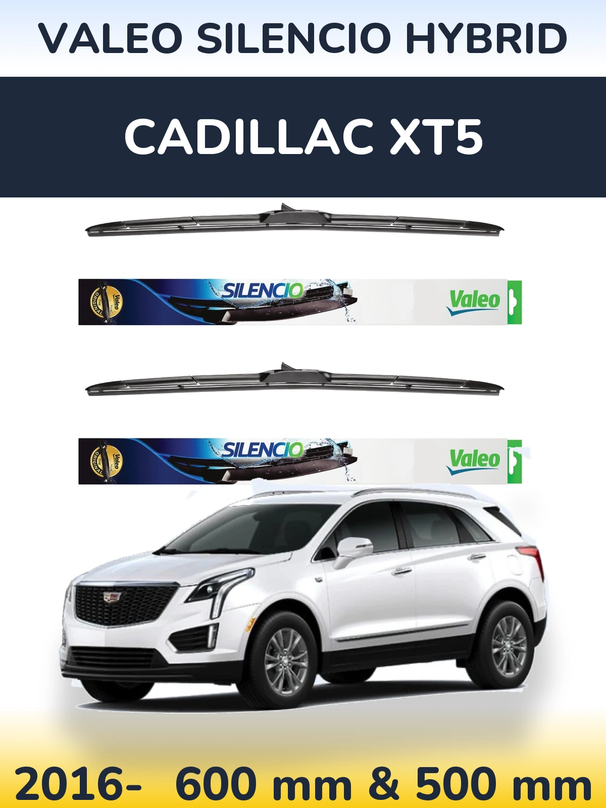 Комплект передних дворников Valeo Silencio Hybrid 600 & 500 мм для Cadillac XT5 2016-2026