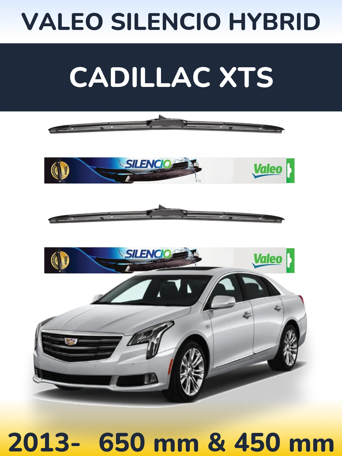 Komplet przednich wycieraczek Valeo Silencio Hybrid 650 & 450 mm do Cadillac XTS 2013-2026