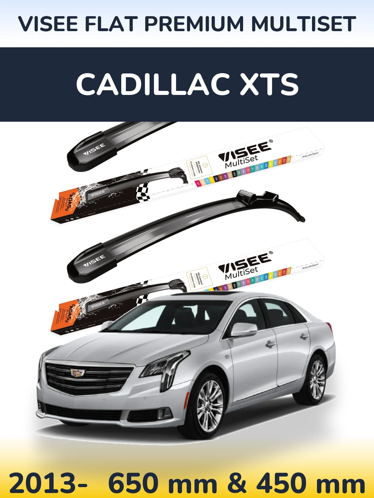 Front wiper blade set VISEE FLAT PREMIUM MultiSet 650 & 450 мм for Cadillac XTS 2013-2026
