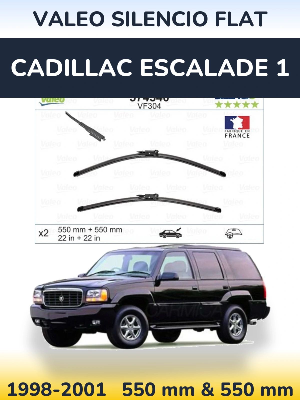 Komplet przednich wycieraczek Valeo Silencio Flat 550 & 550 mm do Cadillac Escalade 1 1998-2001