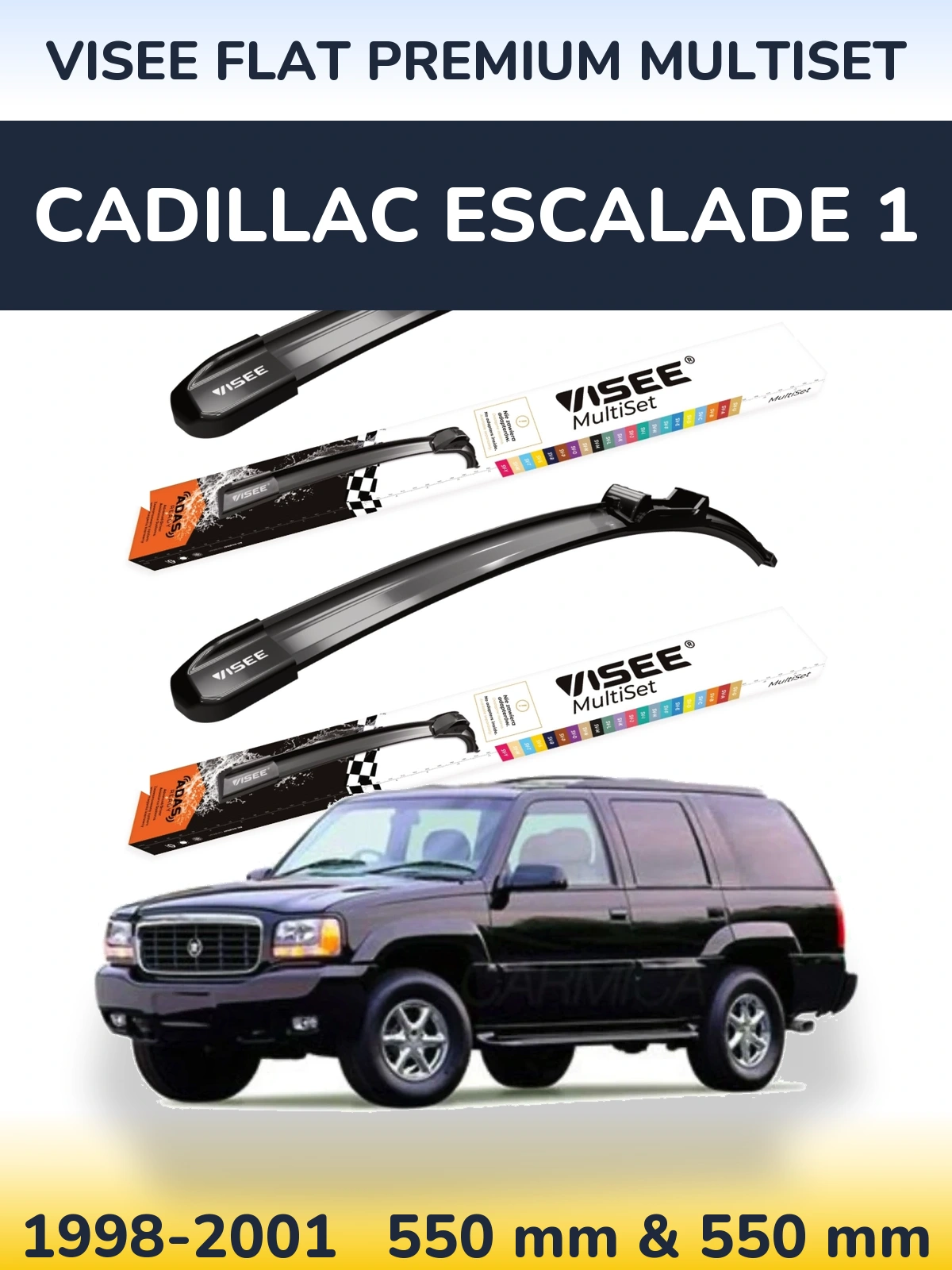 Front wiper blade set VISEE FLAT PREMIUM MultiSet 550 & 550 мм for Cadillac Escalade 1 1998-2001