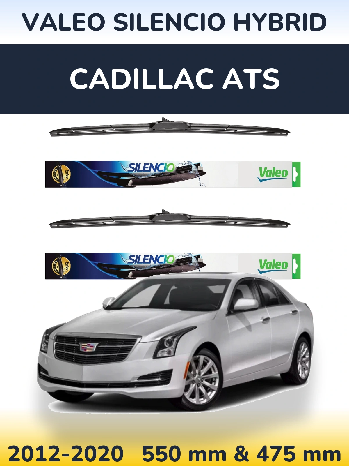 Front wiper blade set Valeo Silencio Hybrid 550 & 475 mm for Cadillac ATS 2012-2020