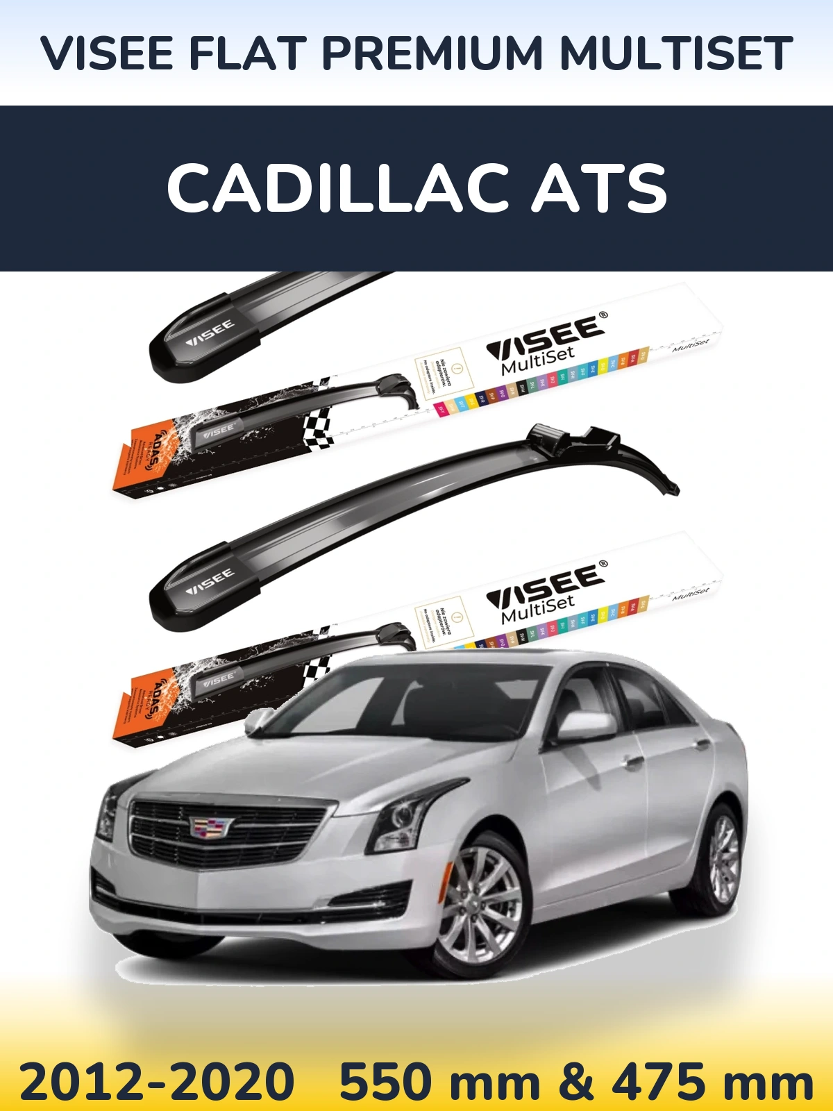 Front wiper blade set VISEE FLAT PREMIUM MultiSet 550 & 475 mm for Cadillac ATS 2012-2020