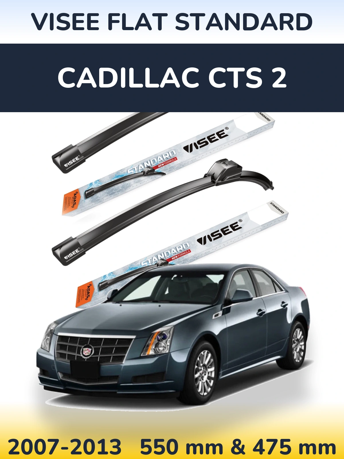 Комплект передних дворников VISEE FLAT STANDARD 550 & 475 мм для Cadillac CTS 2 2007-2013