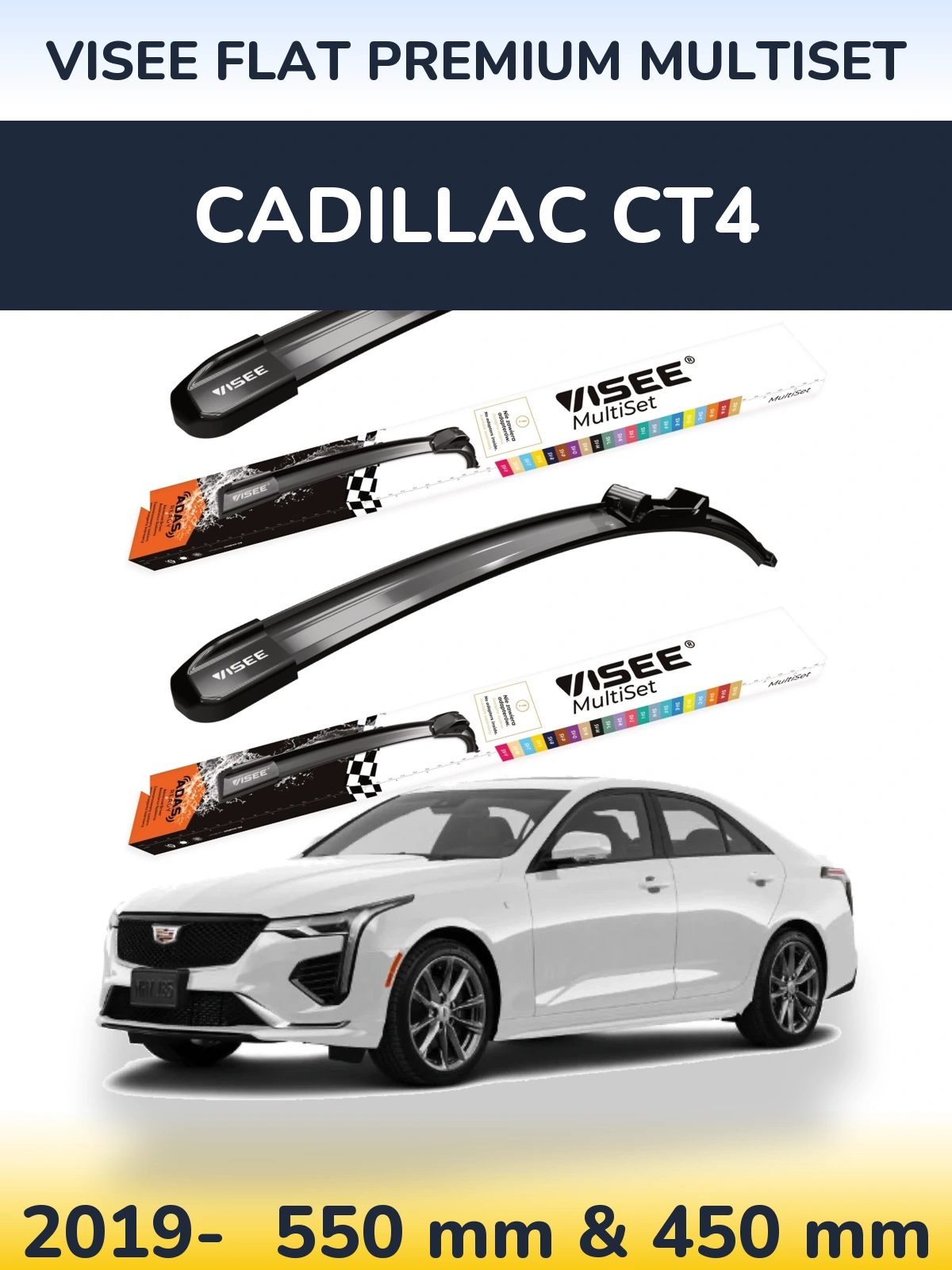 Комплект передніх щіток VISEE FLAT PREMIUM MultiSet 550 & 450 мм для Cadillac CT4 2019-2026