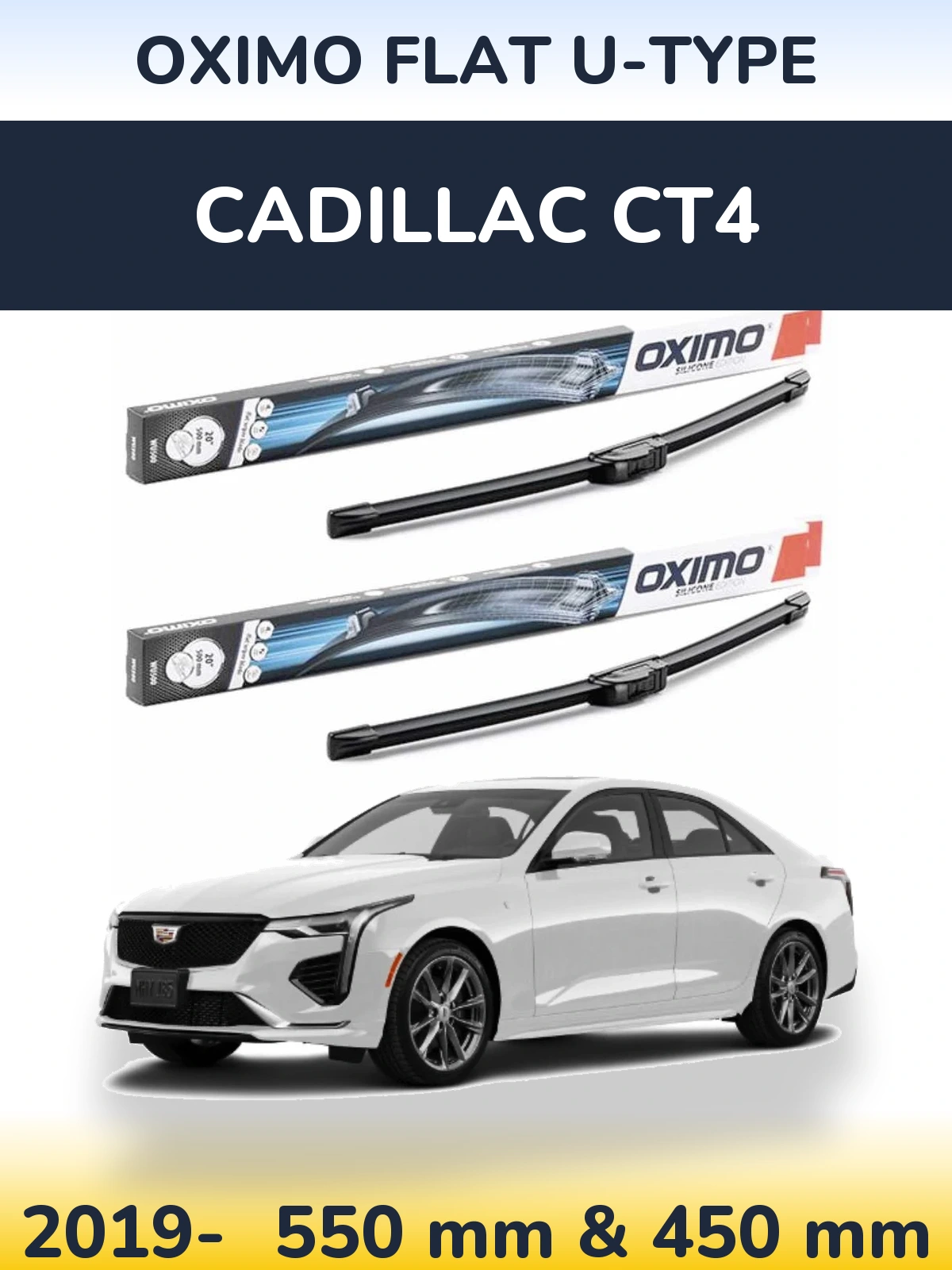Komplet przednich wycieraczek Oximo Flat U-type 550 & 450 mm do Cadillac CT4 2019-2026