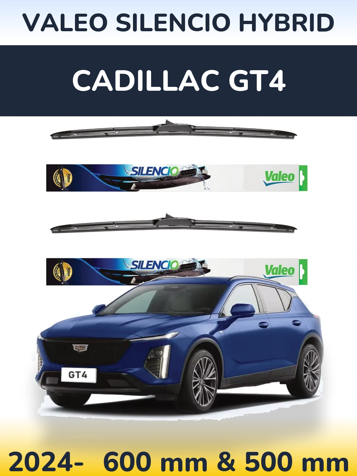 Комплект передніх щіток Valeo Silencio Hybrid 600 & 500 мм для Cadillac GT4 2024-2026