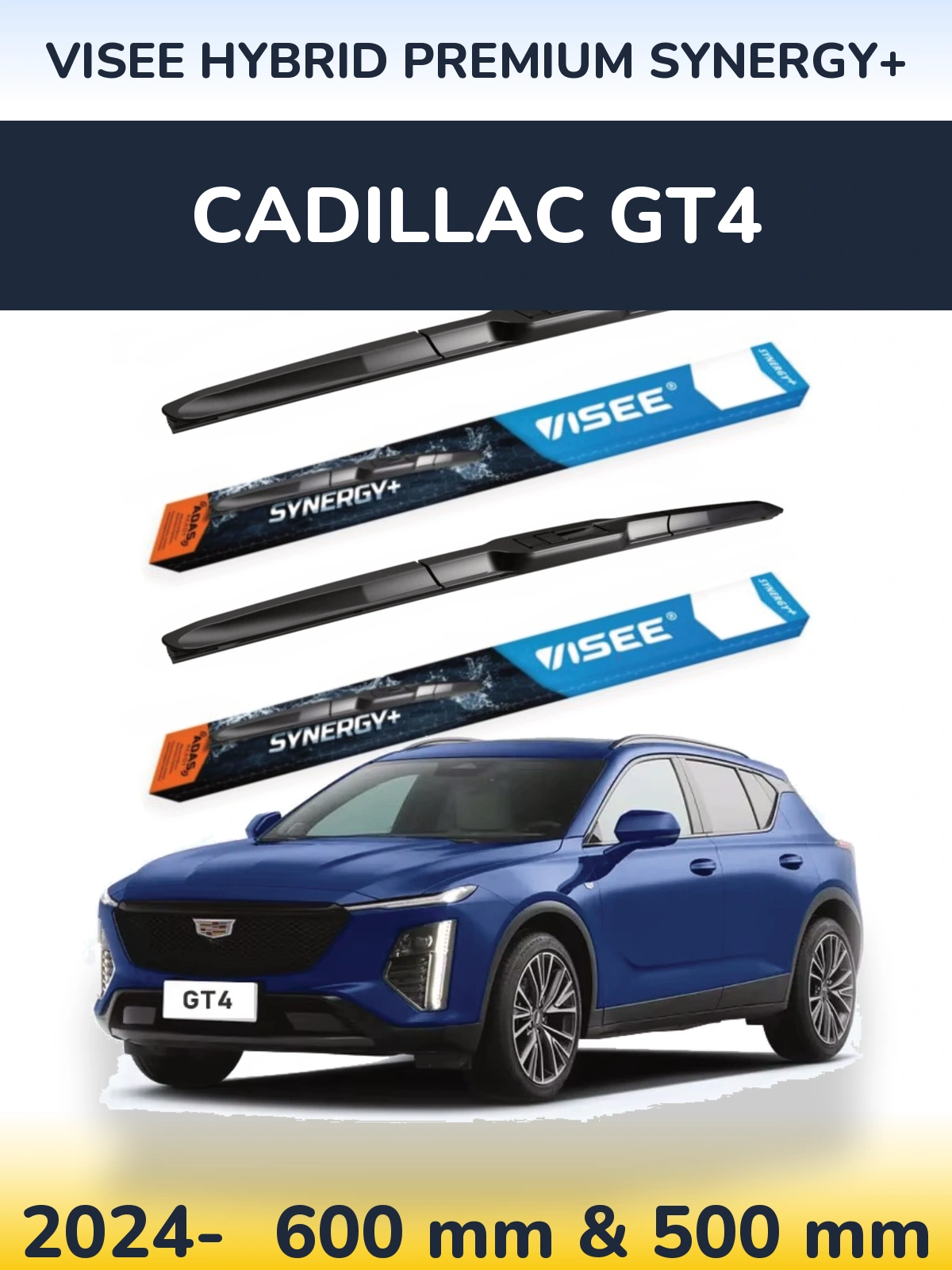 Front wiper blade set VISEE HYBRID PREMIUM SYNERGY+ 600 & 500 мм for Cadillac GT4 2024-2026