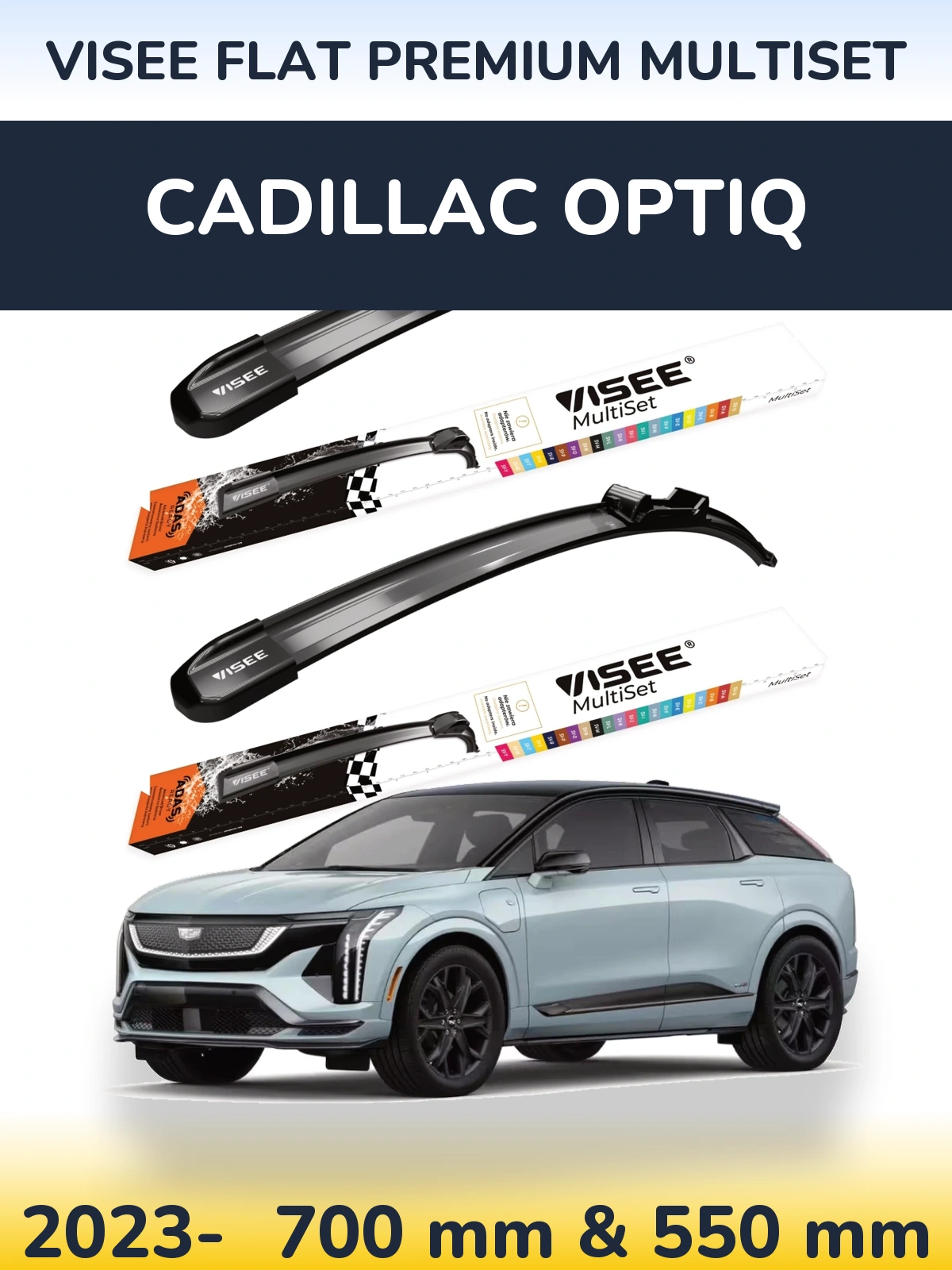 Komplet przednich wycieraczek VISEE FLAT PREMIUM MultiSet 700 & 550 mm do Cadillac Optiq 2023-2026