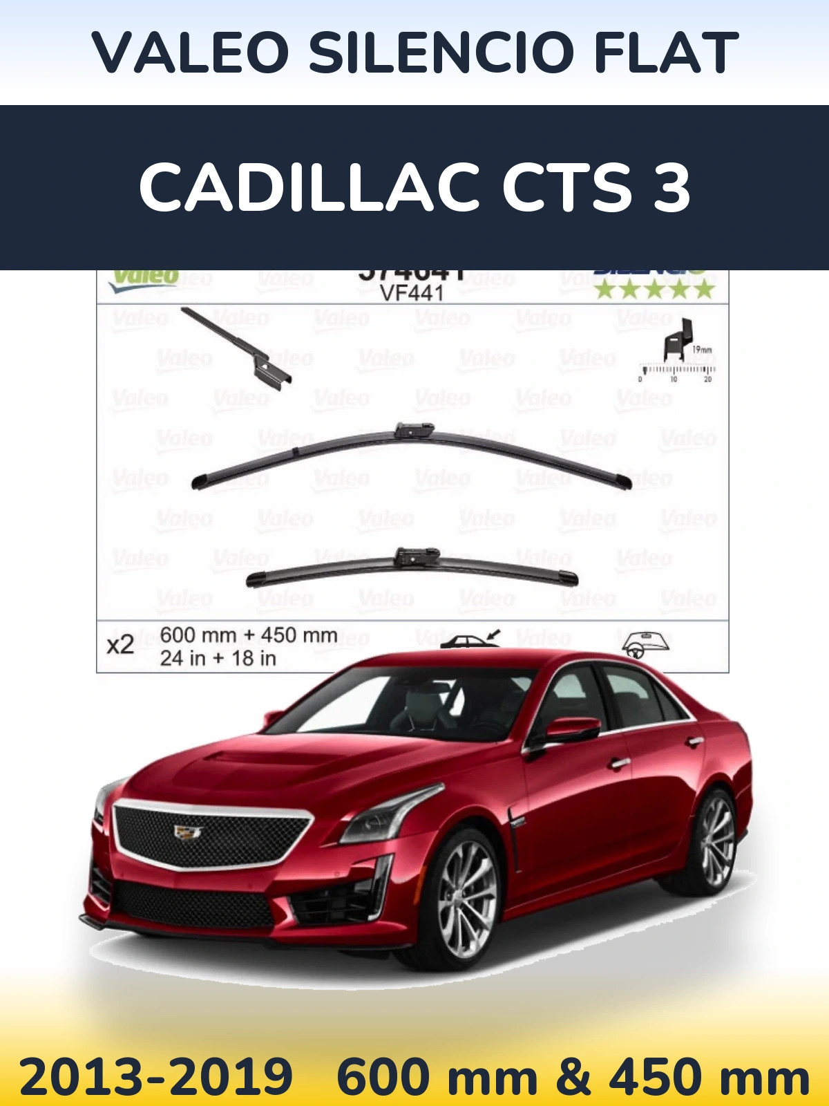 Комплект передних дворников Valeo Silencio Flat 600 & 450 мм для Cadillac CTS 3 2013-2019