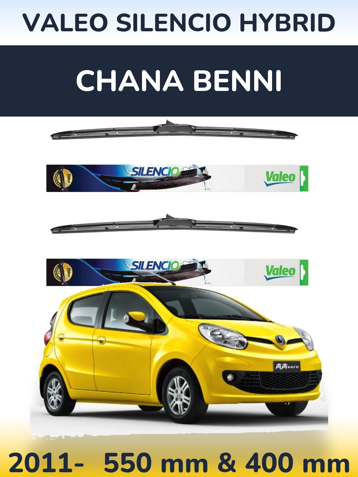 Komplet przednich wycieraczek Valeo Silencio Hybrid 550 & 400 mm do Chana Benni 2011-2026