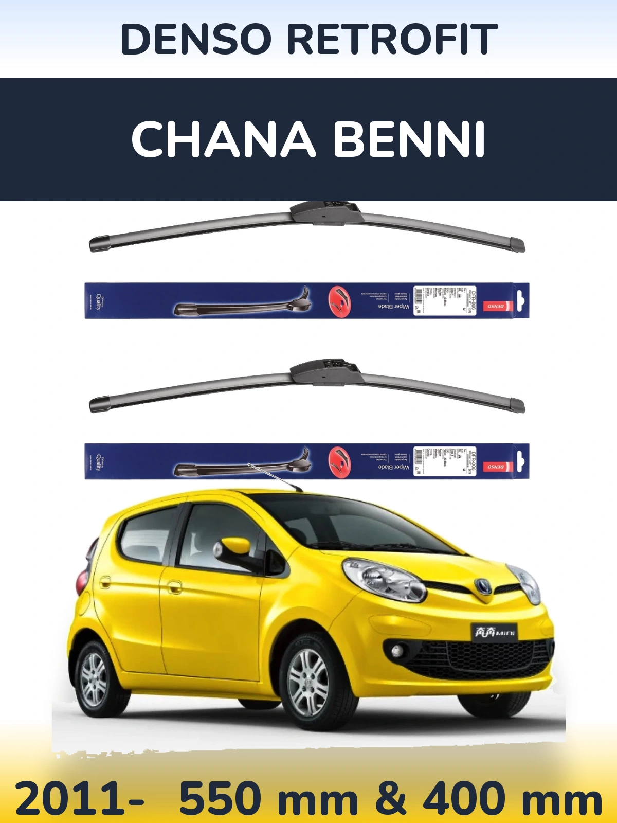 Front wiper blade set Denso Retrofit 550 & 400 мм for Chana Benni 2011-2026