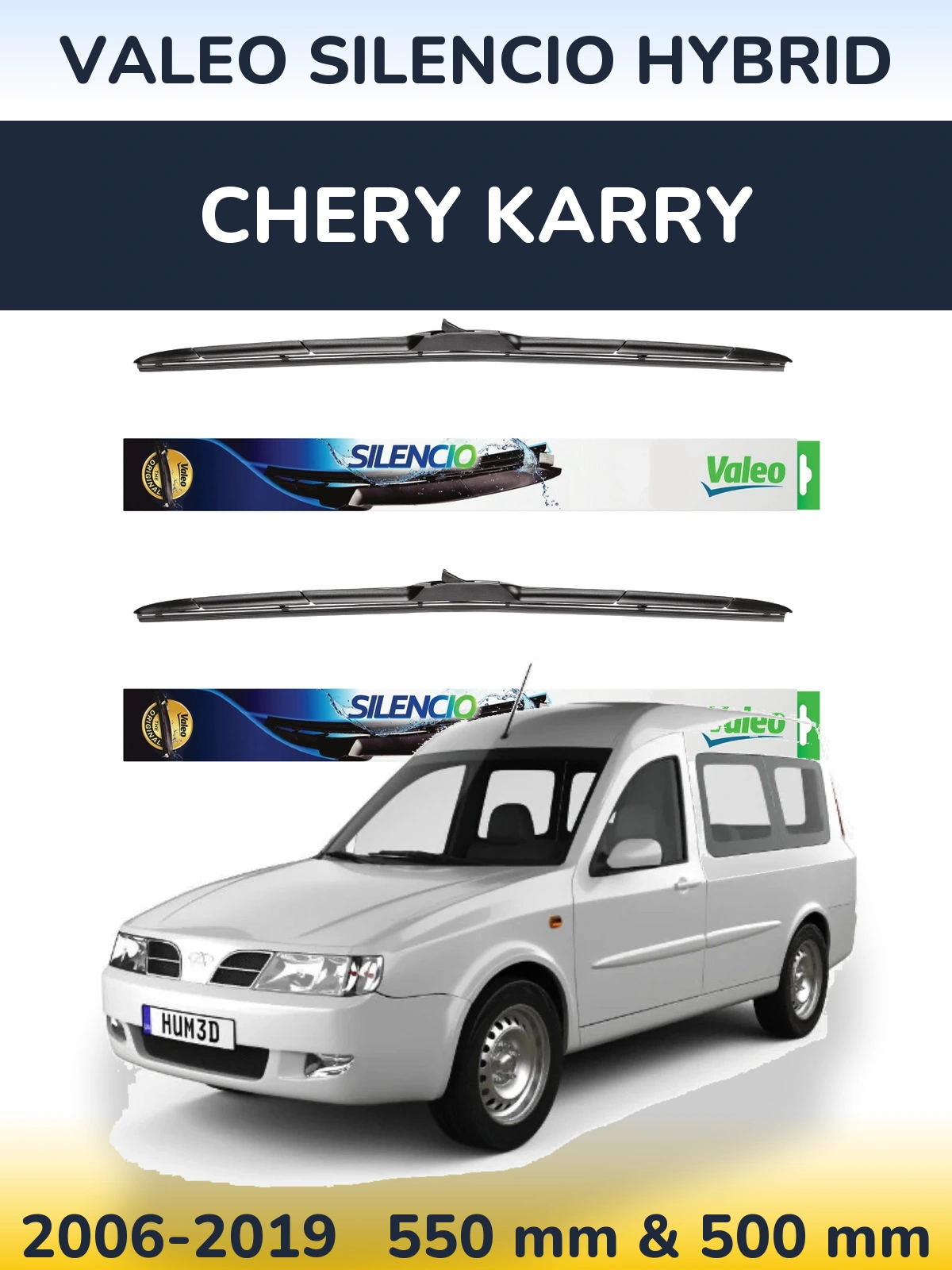 Front wiper blade set Valeo Silencio Hybrid 550 & 500 мм for Chery Karry 2006-2019