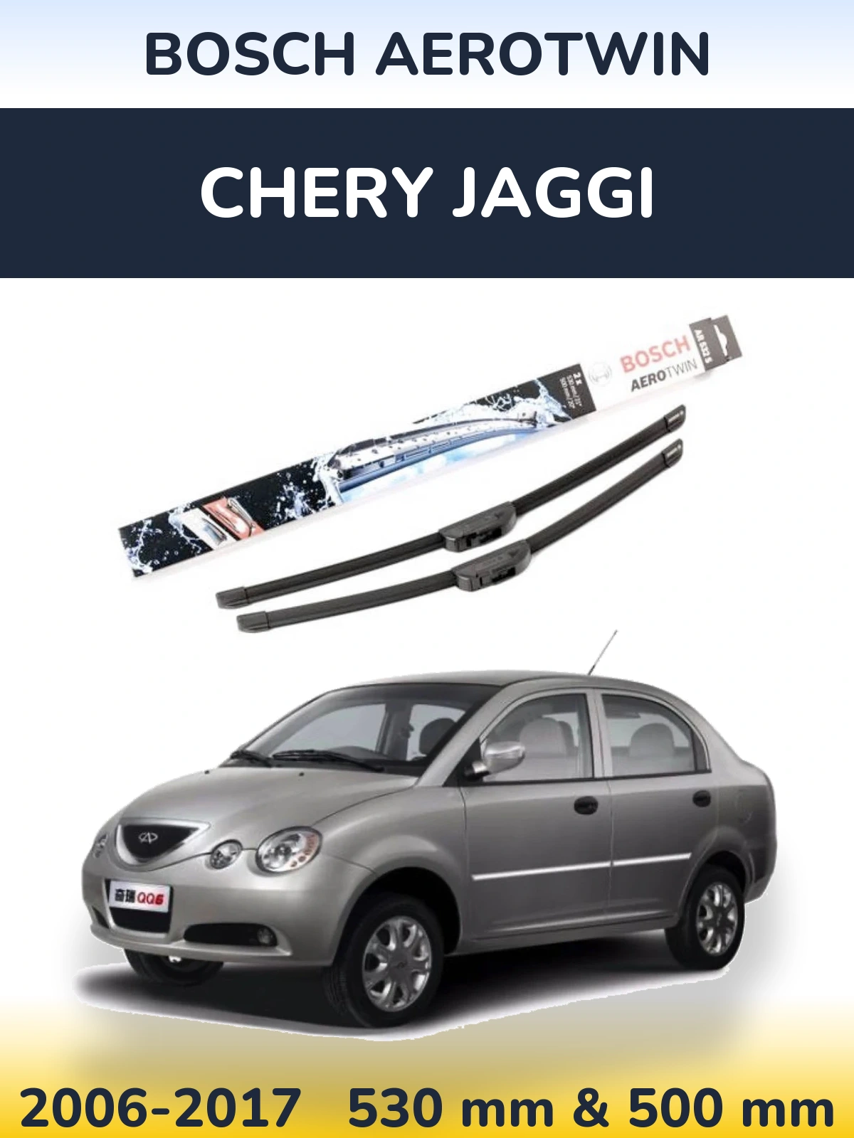 Front wiper blade set BOSCH AeroTwin 530 & 500 мм for Chery Jaggi 2006-2017