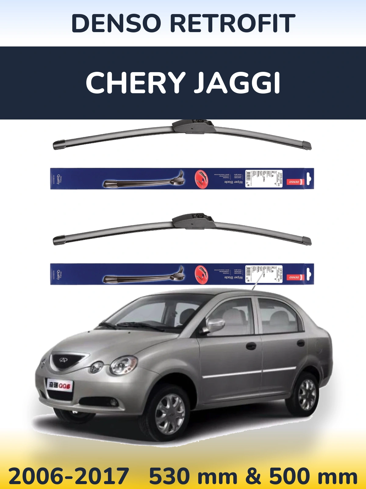 Front wiper blade set Denso Retrofit 530 & 500 мм for Chery Jaggi 2006-2017