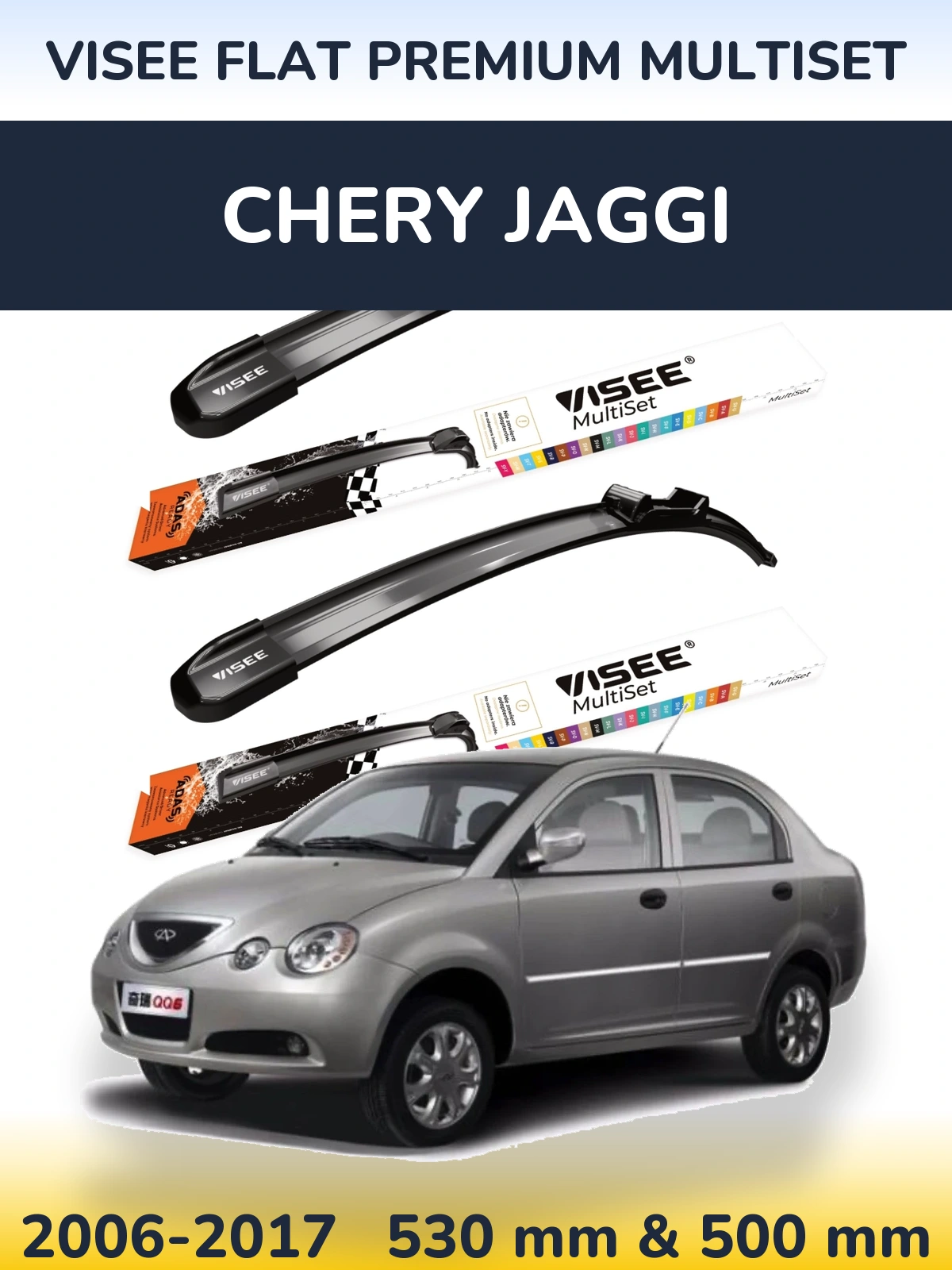 Komplet przednich wycieraczek VISEE FLAT PREMIUM MultiSet 530 & 500 mm do Chery Jaggi 2006-2017