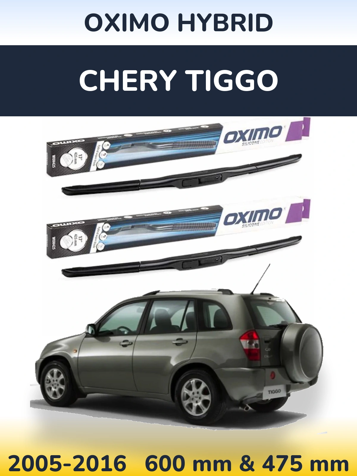 Front wiper blade set Oximo Hybrid 600 & 475 мм for Chery Tiggo 2005-2016