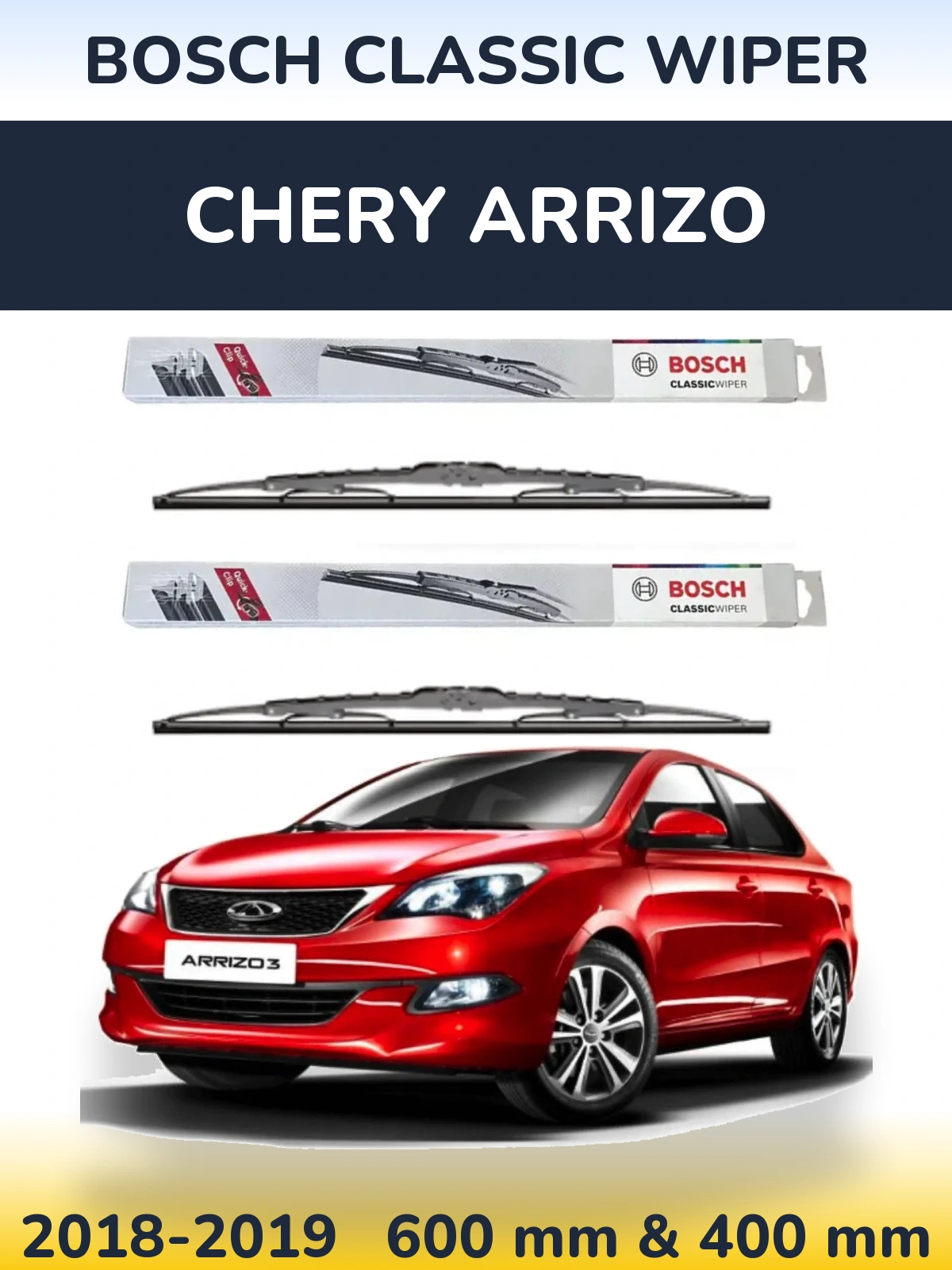 Комплект передніх щіток BOSCH Classic Wiper 600 & 400 мм для Chery Arrizo 2018-2019