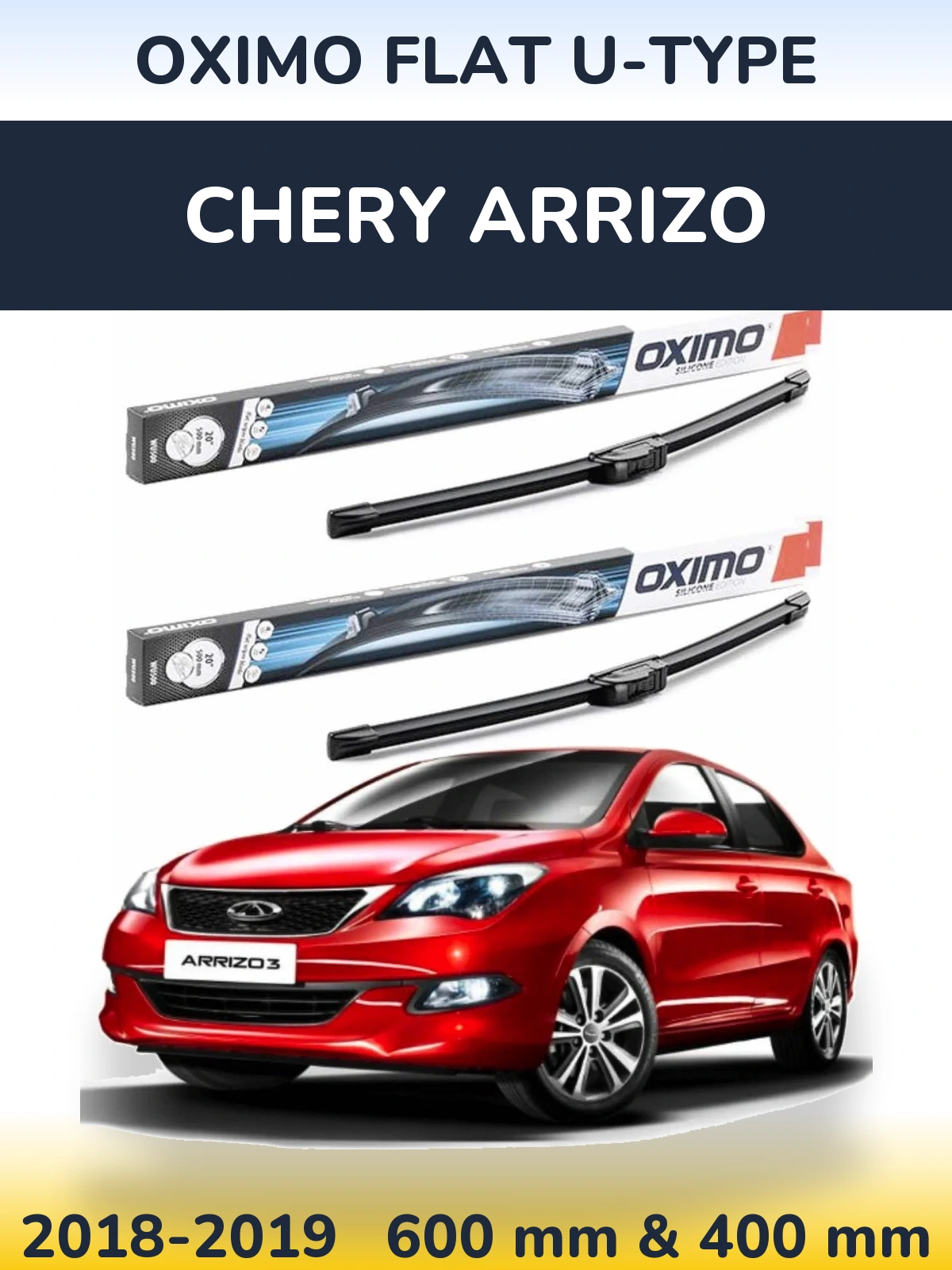 Front wiper blade set Oximo Flat U-type 600 & 400 мм for Chery Arrizo 2018-2019