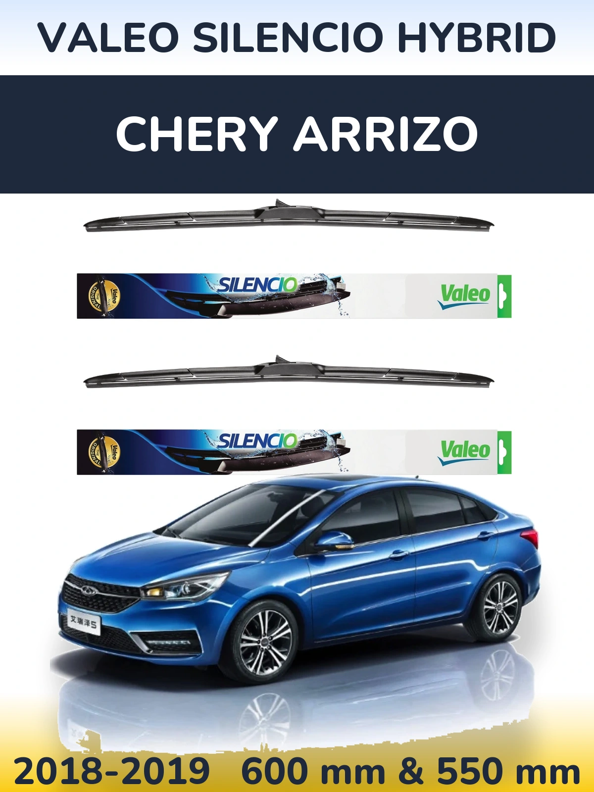 Front wiper blade set Valeo Silencio Hybrid 600 & 550 мм for Chery Arrizo 2018-2019