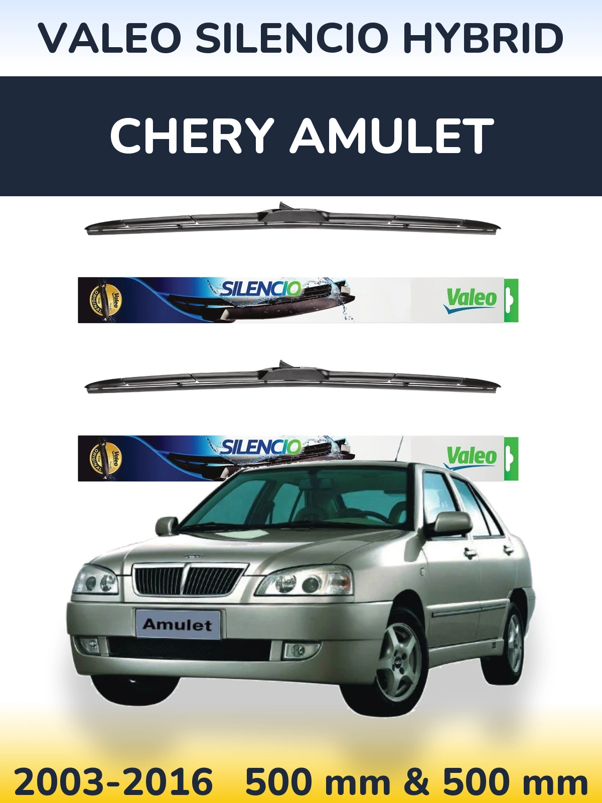 Front wiper blade set Valeo Silencio Hybrid 500 & 500 мм for Chery Amulet 2003-2016