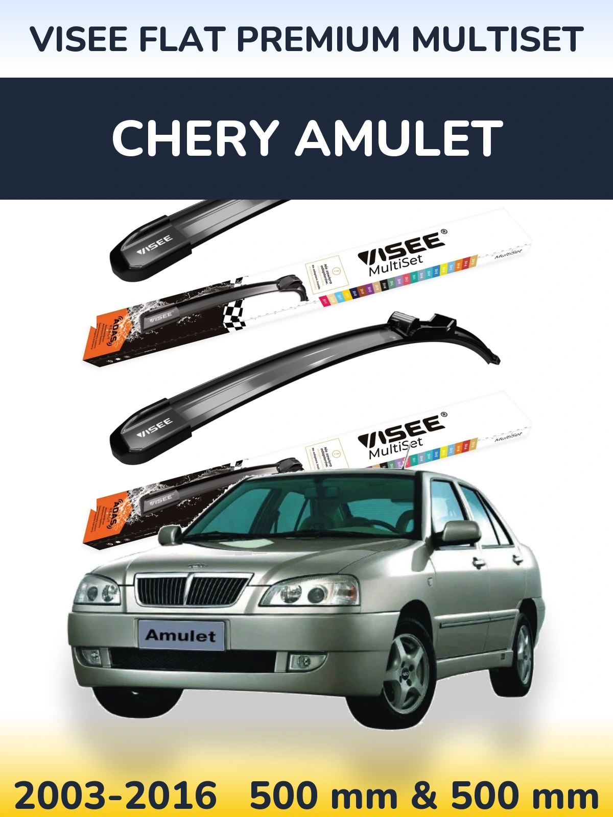 Komplet przednich wycieraczek VISEE FLAT PREMIUM MultiSet 500 & 500 mm do Chery Amulet 2003-2016