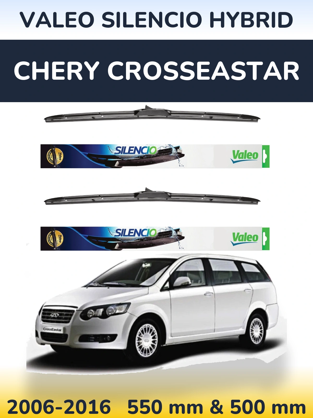 Комплект передних дворников Valeo Silencio Hybrid 550 & 500 мм для Chery CrossEastar 2006-2016