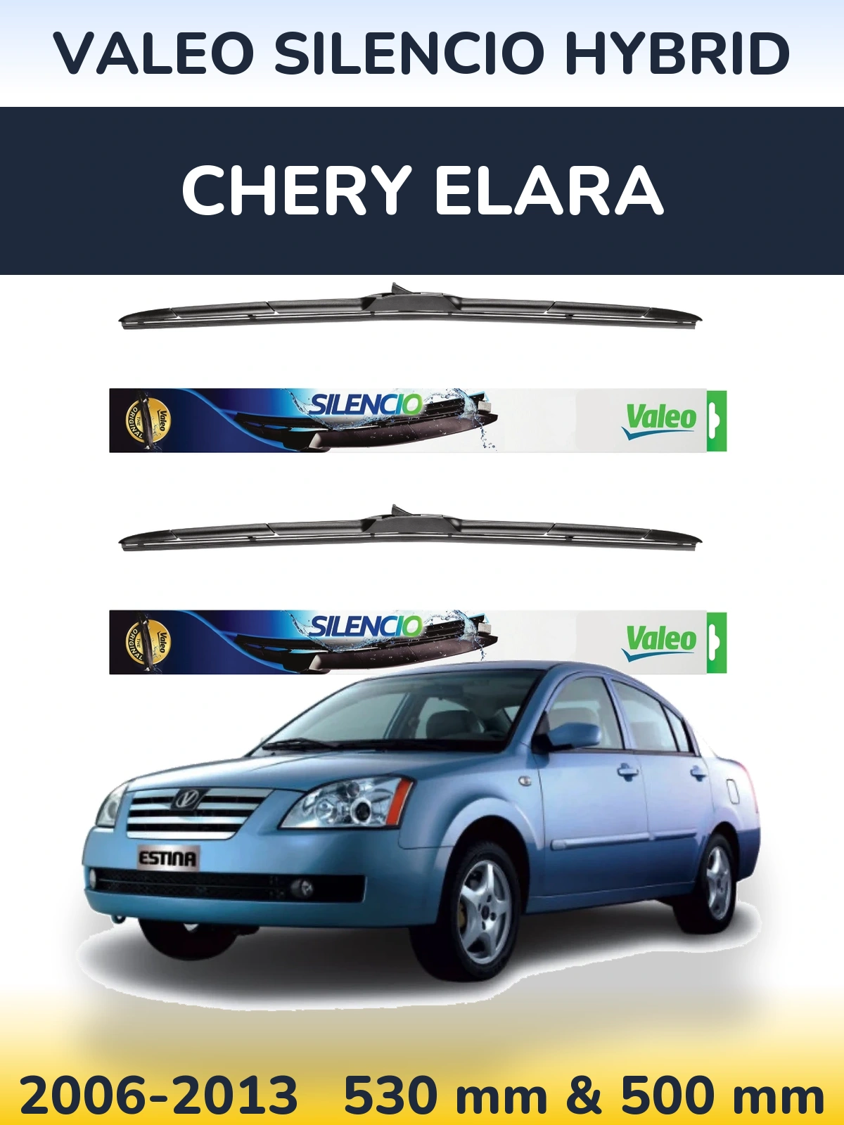 Front wiper blade set Valeo Silencio Hybrid 530 & 500 мм for Chery Elara 2006-2013