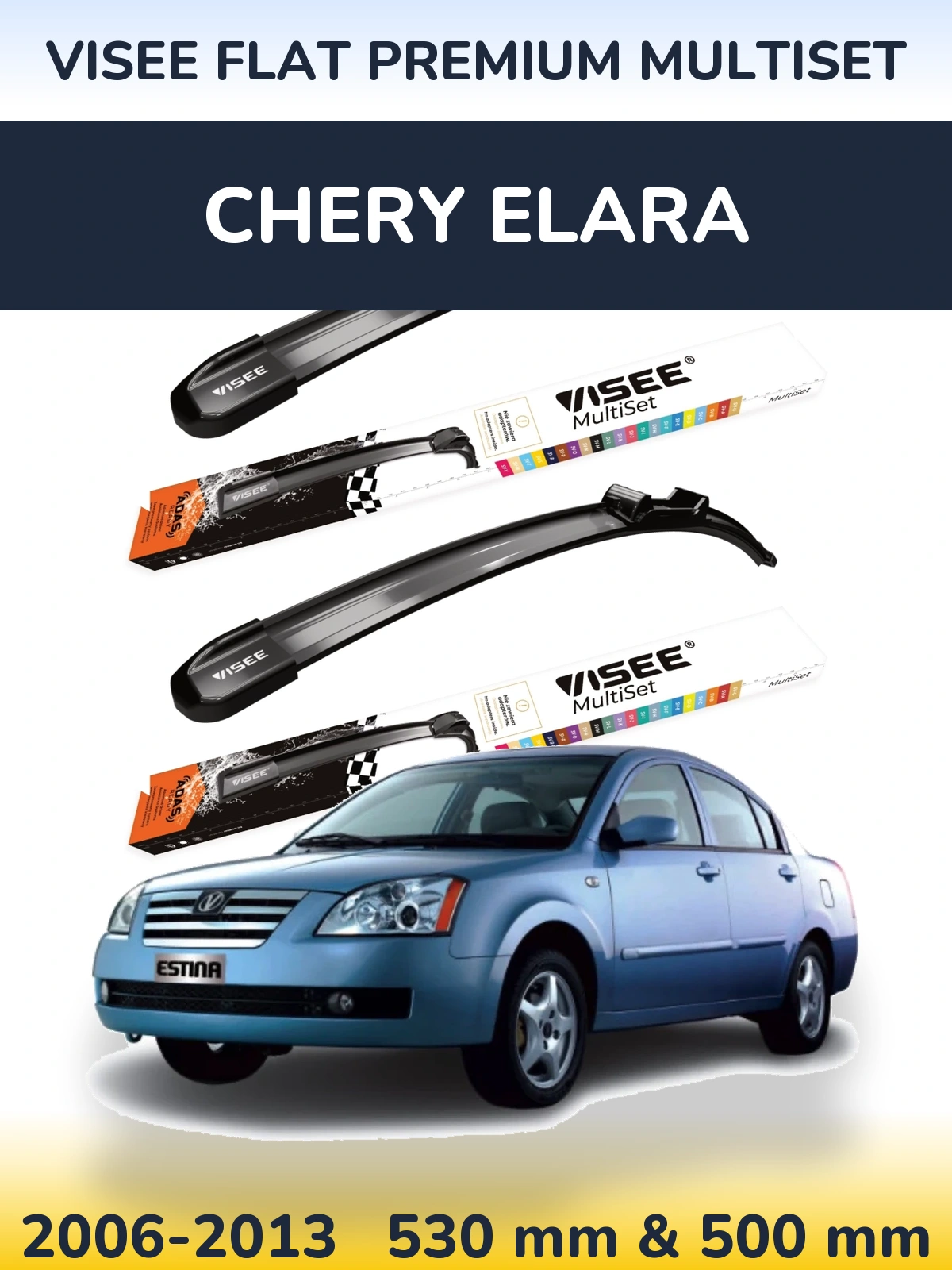 Komplet przednich wycieraczek VISEE FLAT PREMIUM MultiSet 530 & 500 mm do Chery Elara 2006-2013
