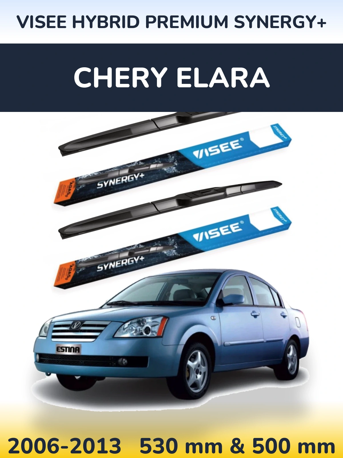 Front wiper blade set VISEE HYBRID PREMIUM SYNERGY+ 530 & 500 мм for Chery Elara 2006-2013