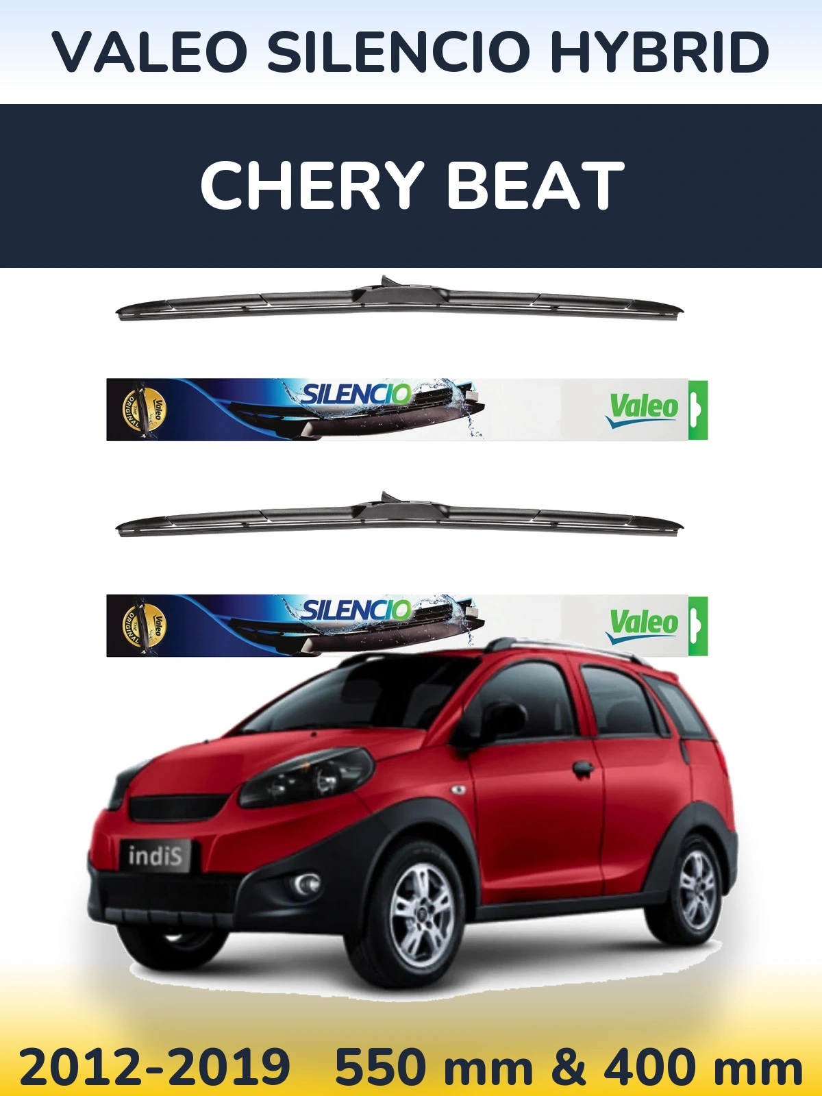 Komplet przednich wycieraczek Valeo Silencio Hybrid 550 & 400 mm do Chery Beat 2012-2019